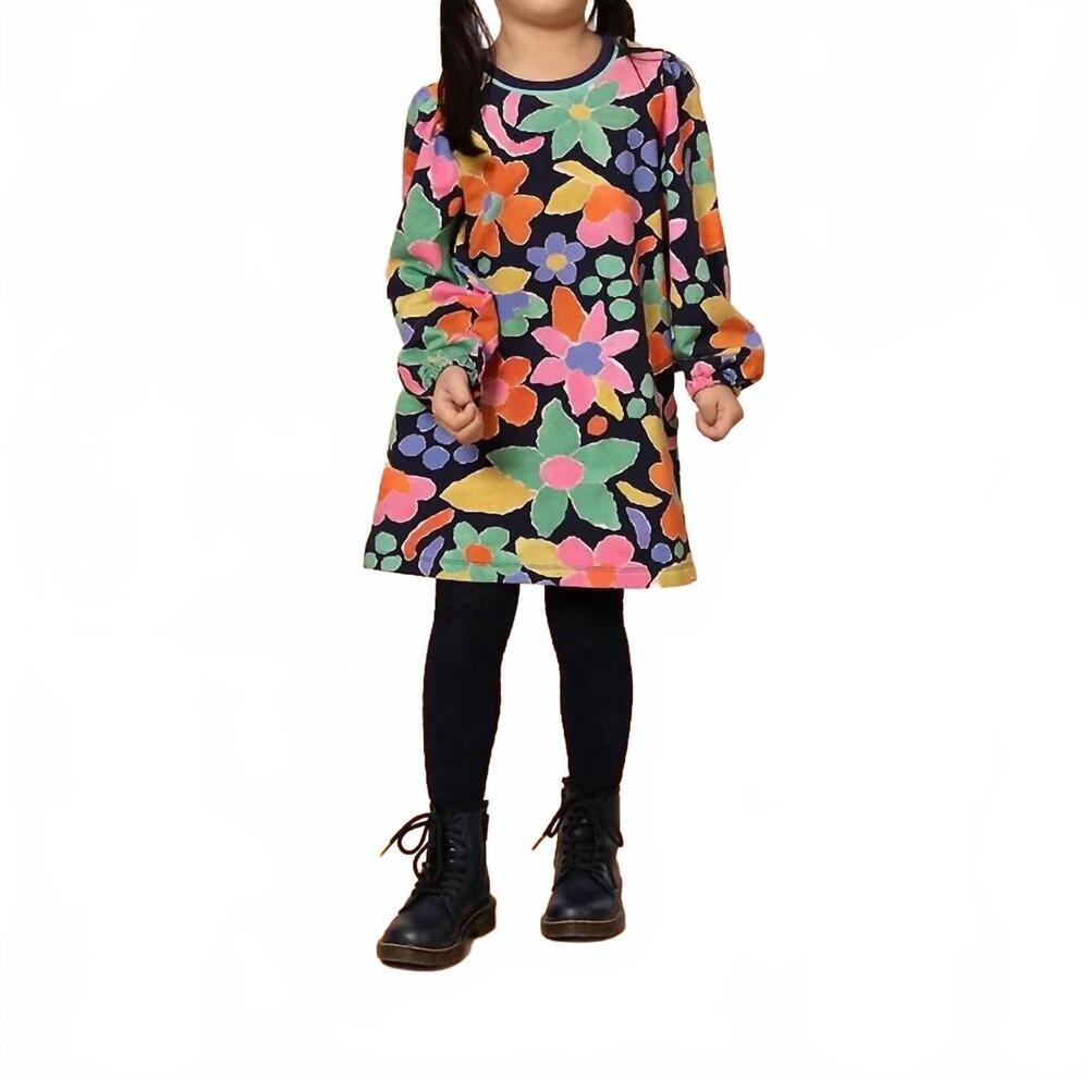 NEW OILILY girl's dexiette long sleeve printed dress in navy